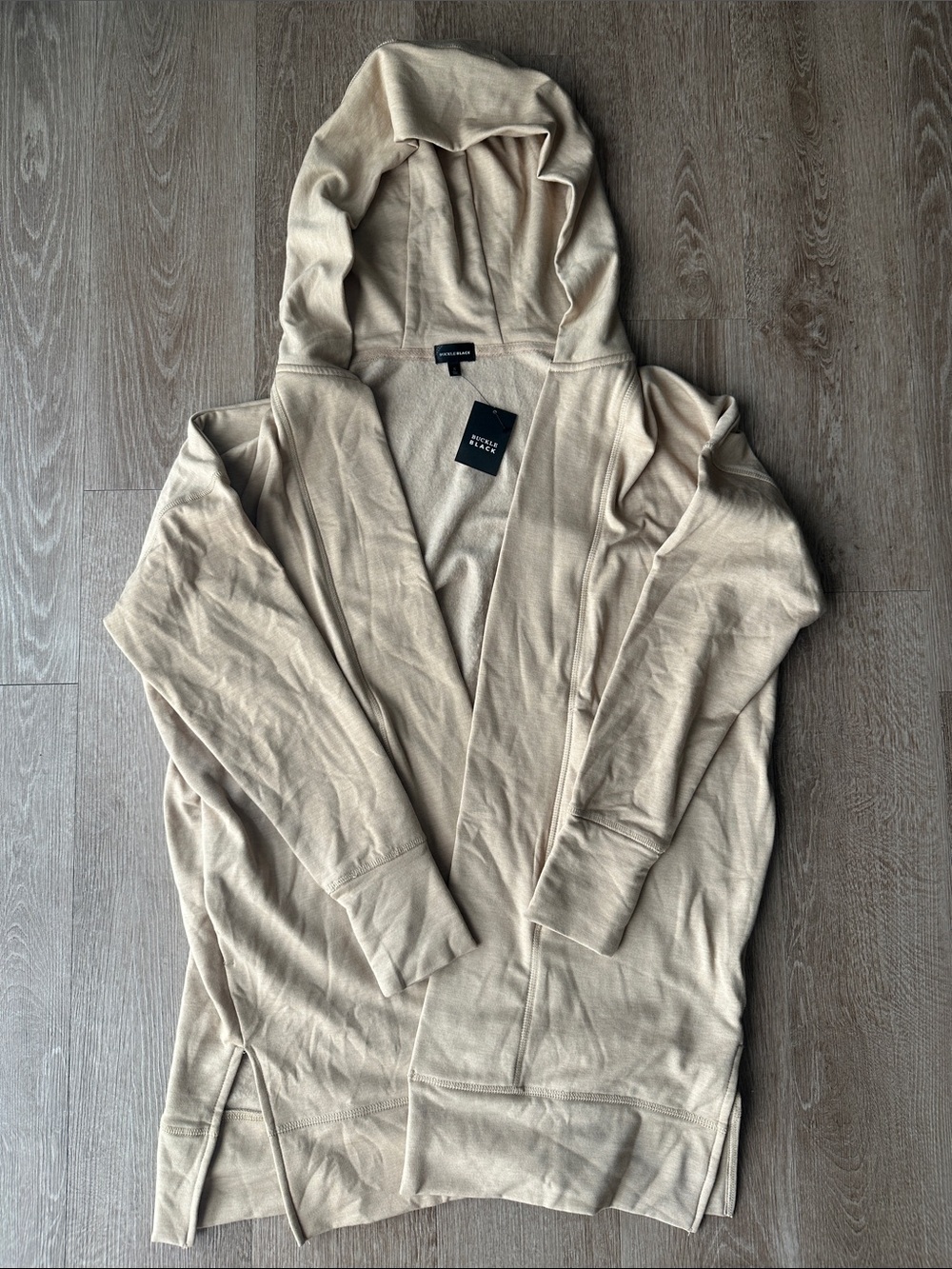 Buckle Beige Hooded Open-Front Cardigan